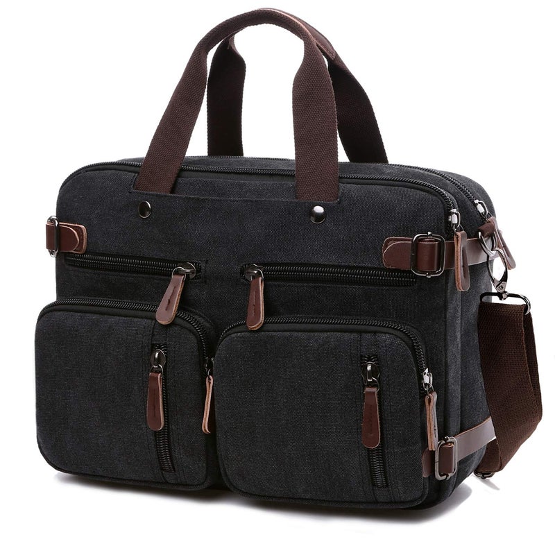 CROCOD 3 in 1 Convertible Laptop Backpack, 17.3 inch Messenger Bag for Men, Multi-Functional Travel Laptop Bag for College Men Women (17.3 Inch, Black) - Image 1